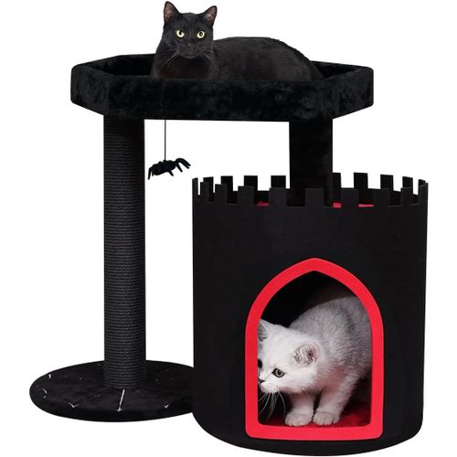 Arbre ¿¿ Chat Gothique Noir Avec Lit Pour Chat Cercueil, Condo Spacieux Pour Chat D'halloween, Arbres ¿¿ Chat, Araign¿¿E, Balle Suspendue, Meubles Pour Chat Gothique (Petit)