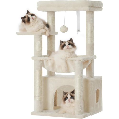 Arbre ¿¿ Chat, Arbre ¿¿ Chat Avec Tr¿¿S Grand Panier Pour Matou, Bois ¿¿ Matou Avec Lit Spacieux Pour Matou Et Couchette Cach¿¿E, Et Balle En Peluche, Gris Clair Hct008sw