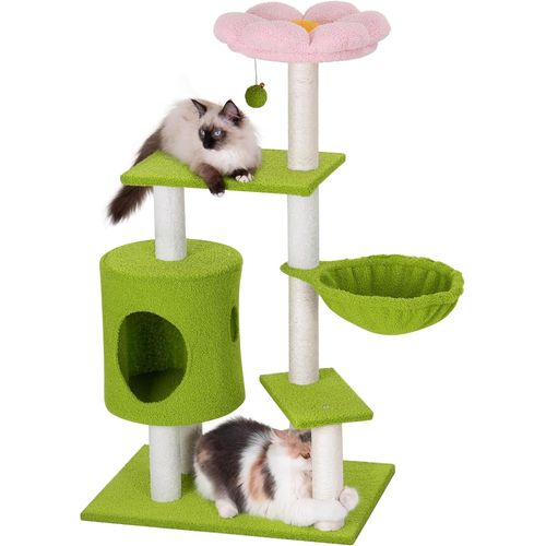 Arbre À Chat À Fleurs Rose, 104 Cm Tour D'escalade Pour Chats, Poteaux À Griffer En Sisal, Maison Et Hamac Pour Petits Et Moyens Chaton, Tapis En Coton Doux, Vert Rose