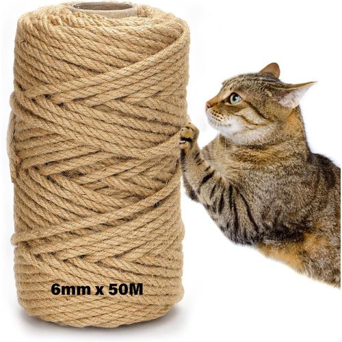 Asfasfq-Corde En Sisal Pour Arbre À Chat De 6 Mm X 50 M, Corde Arbre A Chat Scratch Pilier, Corde En Chanvre Naturel 6mm, Décoration De Jardin Et Maison