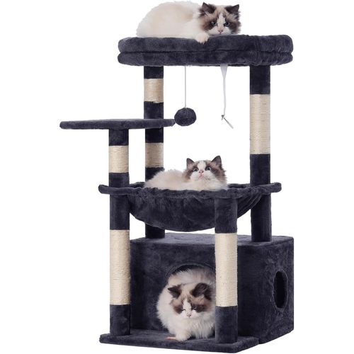 Arbre ¿¿ Chat, Arbre ¿¿ Chat Avec Tr¿¿S Grand Panier Pour Matou, Bois ¿¿ Matou Avec Lit Spacieux Pour Matou Et Couchette Cach¿¿E, Et Balle En Peluche, Gris Clair Hct008sw