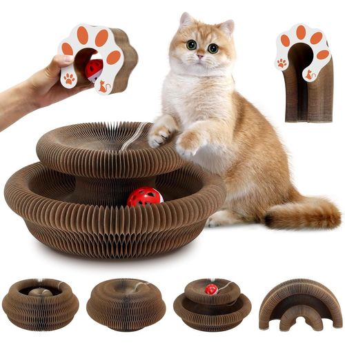 Cmws-Lot De 2 Planches À Gratter Pour Chat Magic Organe, Jouet Interactif Pliable Avec Boule De Clochette, Carton À Gratter Pour L'intérieur Et L'extérieur