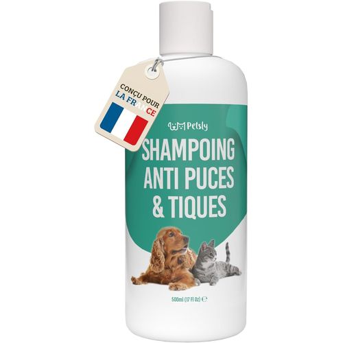 Shampoing Anti Puces Chien Chat Chevaux -500ml- Élimine Puces & Tiques - À L'aloe Vera & Arbre À Thé - Ph Équilibré Peau Sensible - Nettoie & Protège - Fabriqué En Allemagne