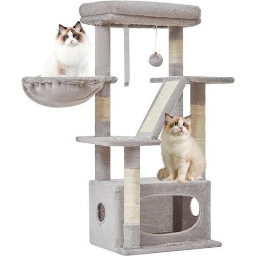 Arbre ¿¿ Chat, 97cm Stable Structure Multicouche Avec 4 Poteaux ¿¿ Griffer, 1 Plateformes, Panier, Condo Pour Chat Mou Tissu Peluche, Noir Et Rouge
