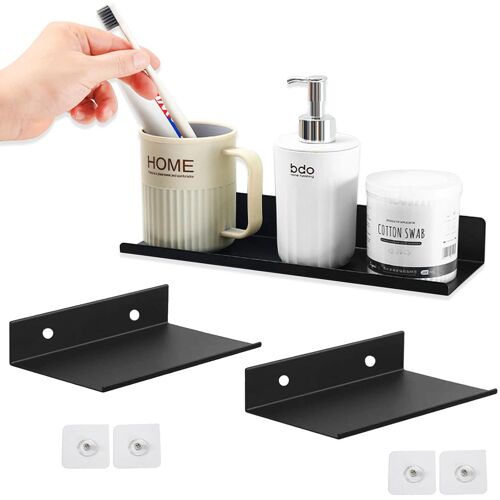 KALANKA-Étagère Murale en Métal Noir, Tablette Flottante Noire-2 Pièces, Étagère Murale Salle de Bain, Étagères Flottantes en Acier pour la Cuisine, Le Salon, la Chambre et Le Bureau (20 Cm)