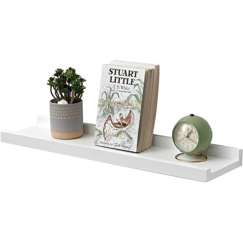 CAUC-Étagère Murale, 40cm Étagère Flottante en Bois de chêne Massif, Blanc Etagere Bois pour Salon, Cuisine, Chambre, Salle de Bain
