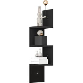 ¿¿tag¿¿re d'angle murale 20 x 20 cm - Organiseur d'angle pour chambre, salle de bain, salon avec charge de 6 kg, montage rapide, d¿¿coration moderne d'angle, noir, 3 niveaux