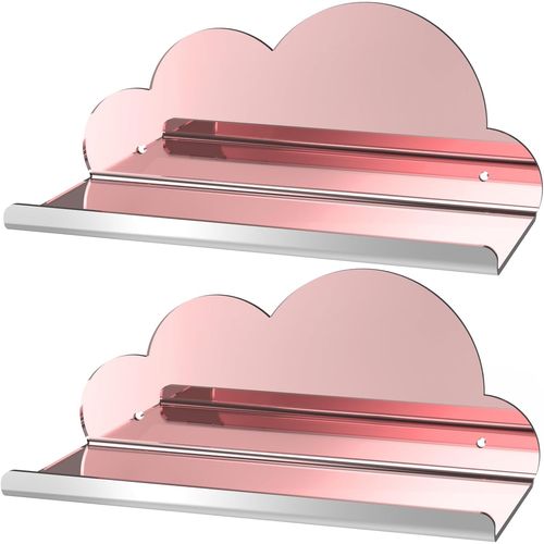 Tianyi-Lot De 2 Étagères Flottantes En Acrylique En Forme De Nuage Avec Finition Miroir Or Rose \U2013 Décoration Murale Élégante Pour Chambre À Coucher, Meuble-Lavabo De Salle De Bain Et Plus Encore