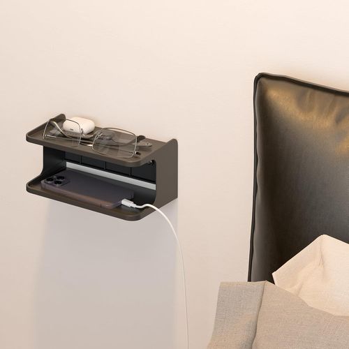 Tablette Murale De Chevet - Universel Petit Étagère Support Mural À 2 Niveaux, Organisateur Porte-Objets Murale Pour Téléphone Portable Lunettes, Clés, Réveil, Pour Salon, Étude, Bureau