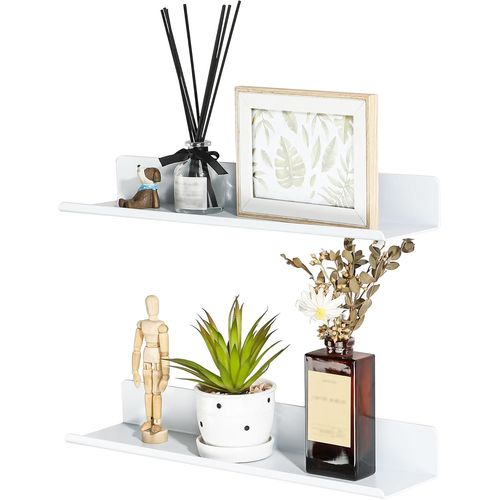 Lot De 2 Etagere Murale Sans Percage Salle De Bain, Etagere Murale Sans Vis En Aluminium, Tablettes Flottantes Adhésif Tablette Rangement Pour Cuisine, Salon, Chambre, 30cm Noir