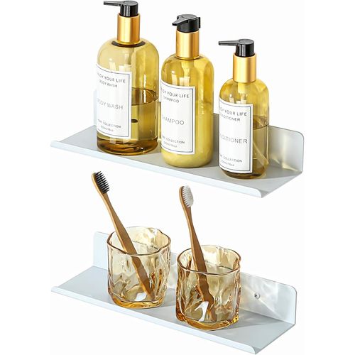 Lot De 2 Etagere Murale Sans Percage Salle De Bain, Etagere Murale Sans Vis En Aluminium, Tablettes Flottantes Adhésif Tablette Rangement Pour Cuisine, Salon, Chambre, 30cm Noir