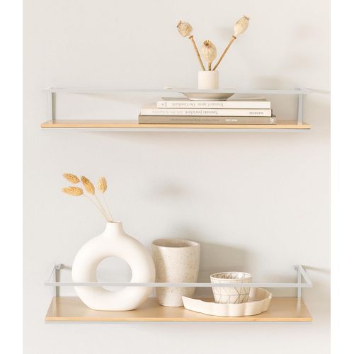 Lot D'étagères Murales -Stenn- | Tablettes Murales En Métal Et Bois Véritable Placage | Étagères Flottantes Pour Salle De Bain, Salon, Cuisine, Chambre Et Plus | Chêne, Noir