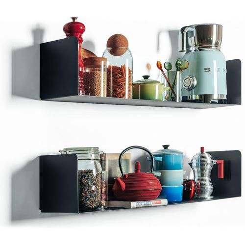 | Lot 2 Etagere Murale Blanche | 70x15 Cm | 100% Acier | Fabriqué En Europe | Bibliothèque Murale | Etagere Blanche | Etagere Murale Cuisine | Etagere Plante | Etagere Rangement Murale