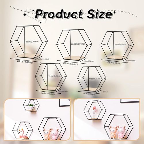 Étagères Murales Hexagonal Lot De 3, Etagere Murale Fer, Étagères Métalliques De Rangement Pour Cuisine, Salle De Bain, Salon Chambre Bureau, Étagère En Métal Flotté Afficher Plante Livres (Or)
