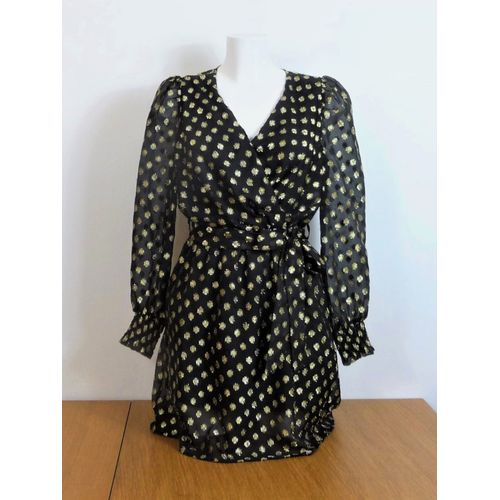 Robe Noir À Motif Doré À Manches Longues- Taille 36- Naf Naf