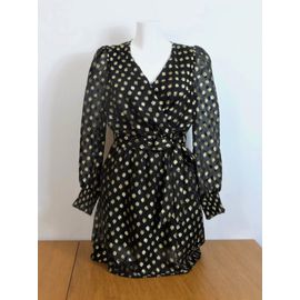 Robe Noir À Motif Doré À Manches Longues- Taille 36- Naf Naf