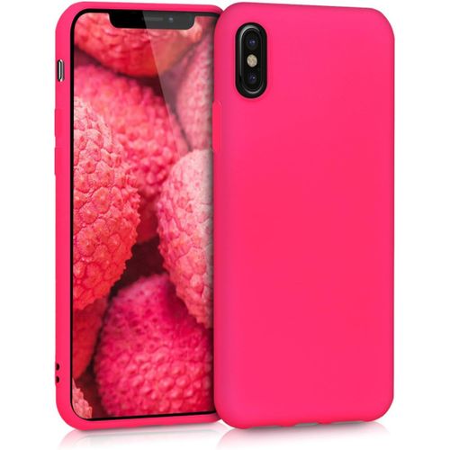 CAUC-Housse Compatible avec Apple iPhone X Coque - Housse de téléphone Protection Souple en Silicone - Rose Fluo