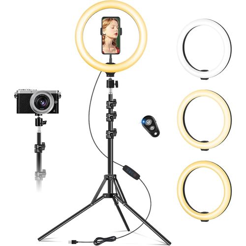 SUBZONAL-10"" Ring Light avec Trépied Grand, Anneau Lumineux Selfie pour Youtube/Live Stream/Maquillage, LED Light Ring pour Vidéo/Photo, Réglable Anneau Lumière avec 3 Modes d'Eclairage et 10 Niveaux