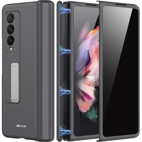CAUC-Anti Espion Étui pour Samsung Galaxy Fold 3, Case [Protecteur D'écran HD] [Protection par Charnière] [Béquille Réglable], Antichoc Résistant aux Rayures Coque 360 Z Fold 3 Matte (Gris)