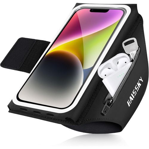 Brassard Telephone Sport Avec Fixations Élastiques Pliables,Porte Telephone Course A Pied Pour Sport,Brassard Running Pour Iphone 16 Pro Max Galaxy S25 Ultra (Noir + Noir)