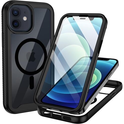 KALANKA-Coque pour iPhone 12/12 Pro Magnétique Compatible avec MagSafe, 360 Degrés Intégrale Protégé Téléphone Etui avec intégré Protection écran, Antichoc Anti-Rayures Anti-jaunissement, Noir