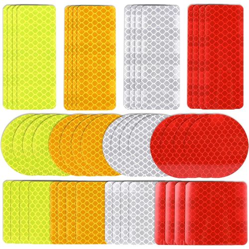 Asfasfq-48 Pièces Bande Reflechissante Autocollante, Autocollant Reflechissant Bande D'avertissement, Bandes Reflechissantes Adhesives, Autocollants Reflecteurs, Pour Vélo, Voiture, Casque, Poussette