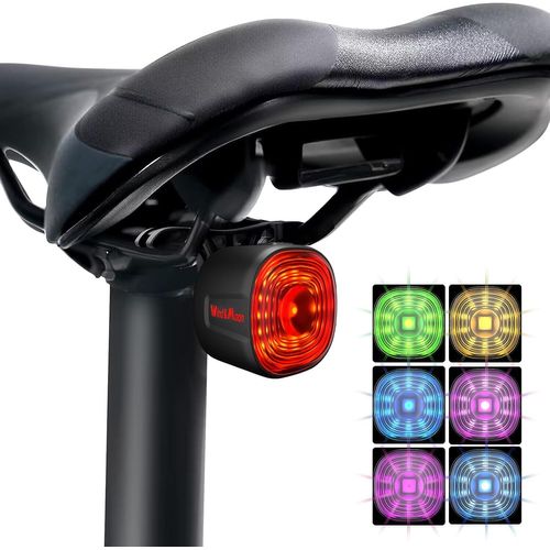 Feu Arriere Velo Couleur Intelligents-6 Modes,Rechargeable Usb-C,Affichage De La Puissance,Ip66 Etanche,Éclairage Arrière Avec Freins À Détection De Freinage,Lumiere Velo Jusqu'a 90 Heures