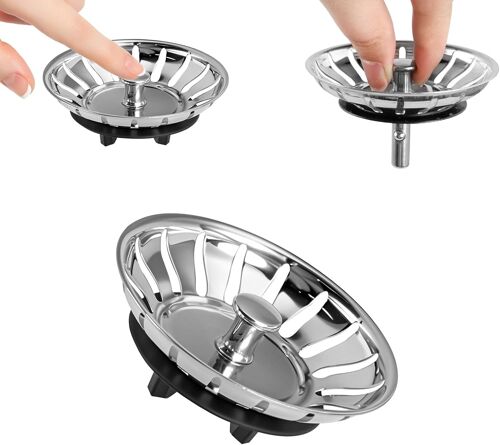 2 En 1 Panier Pour Bonde D'Évier De Cuisine, 80 Mm Bouchon Evier Cuisine, Compatible Avec Ikea Atlant Domsjö Pour Évier, Avec Joint En Caoutchouc Amélioré Filtre Evier Cuisine[KIT6505854]