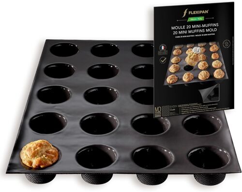 Flexipan Moule 20 Mini Muffins Moelleux Sucrés Ou Salés - Cuisson Uniforme, Antiadhésif, Haute Résistance - Accessoire Patisserie, Cuisine - Parts Individuelles - Fabrication Franç[Pou8806075]