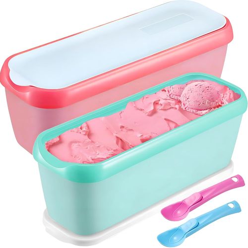 Eryi-Lot De 2 Bac A Glace Maison, Récipients À Glace De 1,5 Litre, Avec 2 Cuillères À Glace, Récipients À Glace Réutilisables Pour Accessoires D'ustensiles De Cuisine