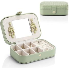 Boîte À Bijoux De Voyage En Cuir Pu, Organisateur De Bijoux Filles Petit Avec Miroir Pour Bagues, Boucles D'Oreilles, Colliers, Idée Cadeau (Vert) (Vert)[POU8806290]