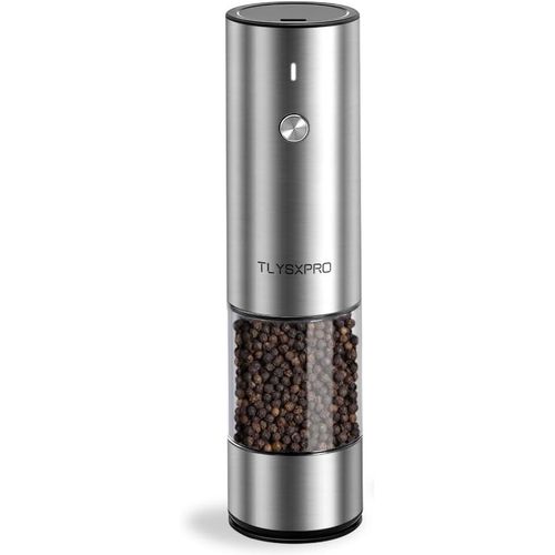 Moulin À Poivre Électrique, Rechargeable Par Usb, Moulin À Sel Et Poivre Automatique, Avec Réglage De La Grosseur, Lumière Led, Rechargeable, Accessoire De Cuisine (1 Pièce, Acier [CHU10500311]