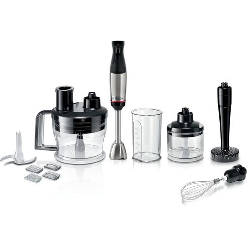 Msm6M673 - Mixeur Plongeant Ergomaster Série 6,Mini Hachoir,Presse Purée,Bol Multifonction Et 4 Autres Accessoires Inclus,Système De Mixage Quattroblade System Pro,1000 Watts,Argent/Noir