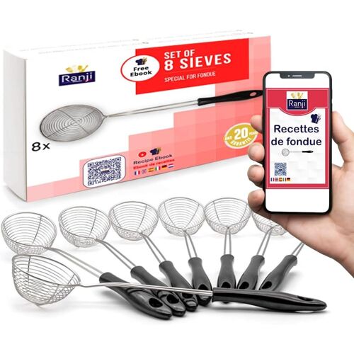 Jexnovashop-Lot De 8 Passoires En Acier Inoxydable - Épuisettes Pour Fondue, Écumoire Friture, Cuillère Bubble Tea, Petite Passoire - Idéal Pour Fondue Chinoise, Chocolat, Savoyarde Et Repas Festifs