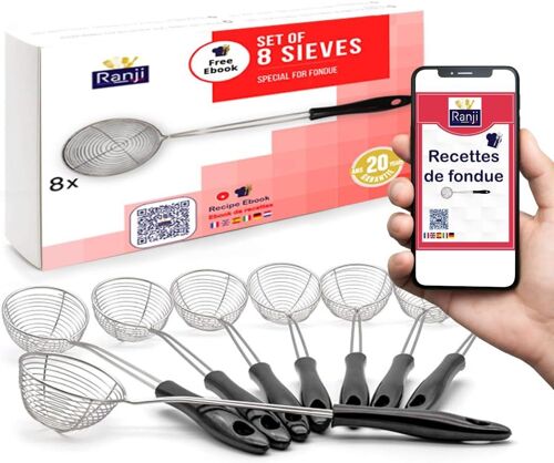 Jexnovashop-Lot De 8 Passoires En Acier Inoxydable - Épuisettes Pour Fondue, Écumoire Friture, Cuillère Bubble Tea, Petite Passoire - Idéal Pour Fondue Chinoise, Chocolat, Savoyarde Et Repas Festifs