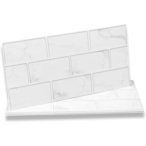 KALANKA-Stickers Adhésive Carrelage Blanc 12 pièces pour Salle de Bains et Cuisine, Crédence Cuisine, Imperméables Carrelage Carreaux Adhésif Mural 30 x 15 cm