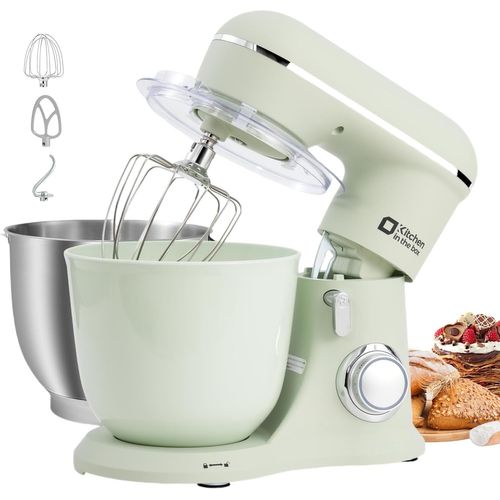 KALTD-Robot Pâtissier,4.5L+5L 2Bols Robots De Cuisine,10 Vitesses Batteur Electrique Cuisine,1300W Pétrin Professionnel Avec Fouet,Batteur,Crochet (Vert)