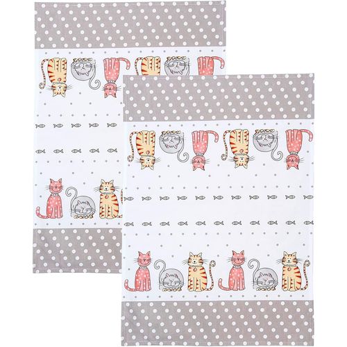 Torchon Cuisine Lot De 2, Torchons À Vaisselle Au Mignon Chat Imprimé, 100% Qualité Coton Absorbant, Idée Cadeau Pour Les Amoureux Des Chats 50 X 70cm[Pou8807762]
