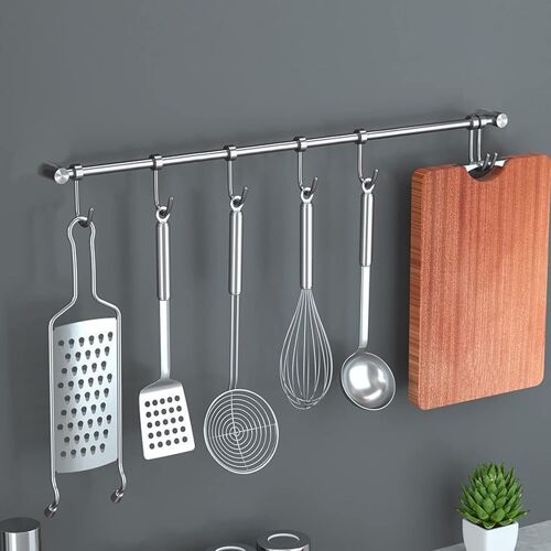 Jexnovashop-Porte Ustensiles Cuisine Mural Inox Porte-Ustensiles De Cuisine En Acier Inoxydable Barre De Crédence Cuisine Inox 40cm Crochet Pour Ustensiles De Cuisine Avec 7 Crochets