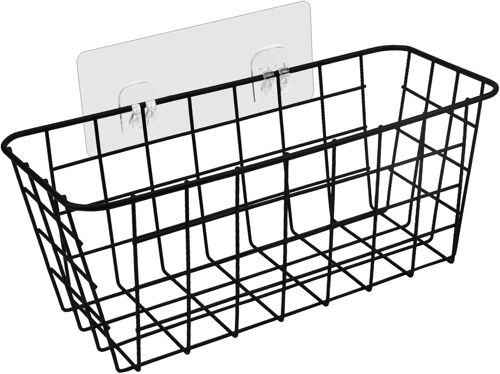 Panier de Rangement Métal, Serviteurs de Douche Adhésive, Organisateur Étagère Salle de Bain Sans Perçage, Panier Étagère pour Salle de Bain Cuisine Chambres, Noir, 27.3 x 12.2 x 11.8 cm