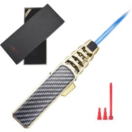 Briquet Tempête Avec Boîte Cadeau, Recharge Gaz Briquet Chalumeau De Cuisine Avec Verrouillage De Sécurité Et Flamme Réglable, Allume Gaz Coupe-Vent Pour Camping, Soudage(D'or)[Kit6508200]