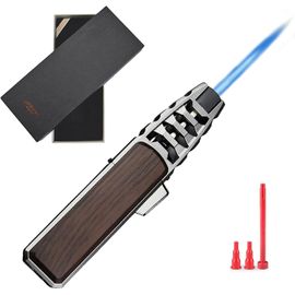 Briquet Tempête Avec Boîte Cadeau, Recharge Gaz Briquet Chalumeau De Cuisine Avec Verrouillage De Sécurité Et Flamme Réglable, Allume Gaz Coupe-Vent Pour Camping, Soudage(Marron)[Kit6508199]