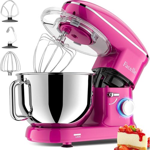Robot Pâtissier 1500W Petit Électroménager 6,2L,Avec Crochet Pétrisseur,Batteur,Fouet À Fil,Protection Contre Les Éclaboussures,Pour La Cuisson,Les Gâteaux(Pourpre)