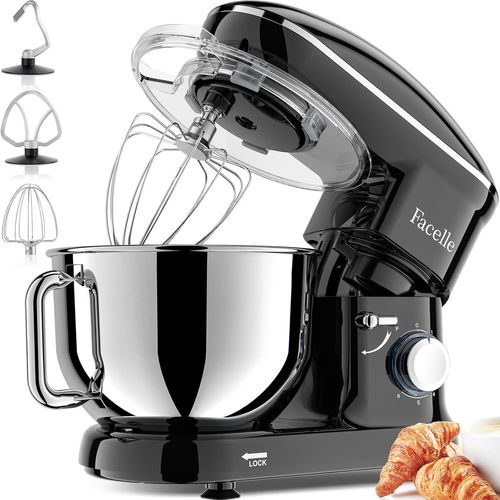 Robot Pâtissier 1500W Petit Électroménager 6,2 L,Robot Pétrin Professionnel Avec Fouet, Batteur, Crochet, Bol D'Acier Inoxydable, 6 +P Vitesses (Noir)