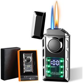 Briquet Tempête, Jet Flamme Briquet Coupe-Vent, Briquet À Deux Flammes En Métal, Briquet Chalumeau, Jet Flamme Allume Gaz Pour Bougies, Cuisine, Camping, Cheminée(Vendu Sans Gaz)[App8812208]