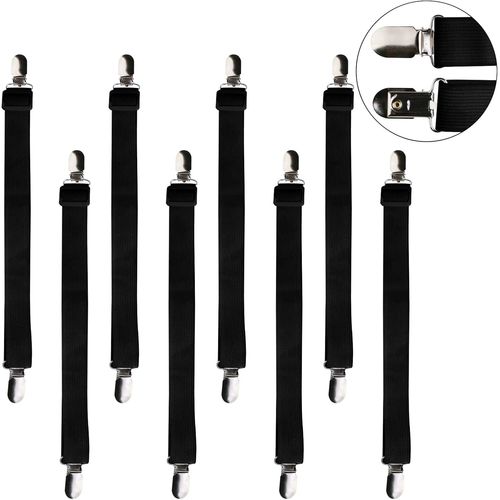 Lot De 8 Accessoires Literie Tendeur Draps Réglable Sangle Drap Housse Élastique, Pour Drap Lit, Canapé, Housse De Repassage - 60Cm À 200Cm, Noir[APP8808669]