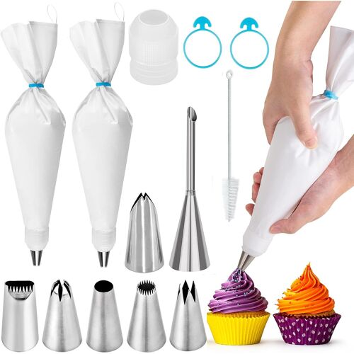 Jexnovashop-Lot De 2 Poches À Douille Premium En Coton Avec 13 Pièces, Douilles En Inox, Sac À Poche De 40 Cm, Lavable Au Lave-Vaisselle Et Réutilisable | Kit De Pâtisserie Pour La Décoration De Gâte