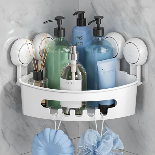Loc-Étagère Angle À Ventouse Douche Sans Perçage & Réutilisable Serviteur Douche À Ventouse De Coin Simple D'Installation Charge 10Kg Rangement(1 Niveau Small)