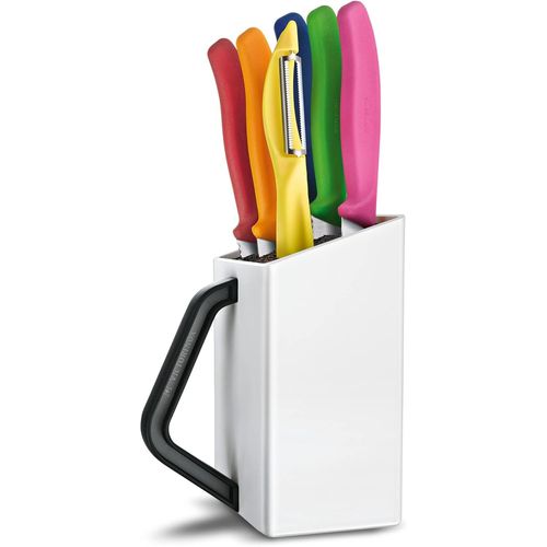 Mevronisshop-Swiss Classic Bloc À Couteaux, Profi Utility Block, 6 Pièces, Incl. 5 Couteaux À Légumes Et Économe, Rangement Des Couteaux, Blanc