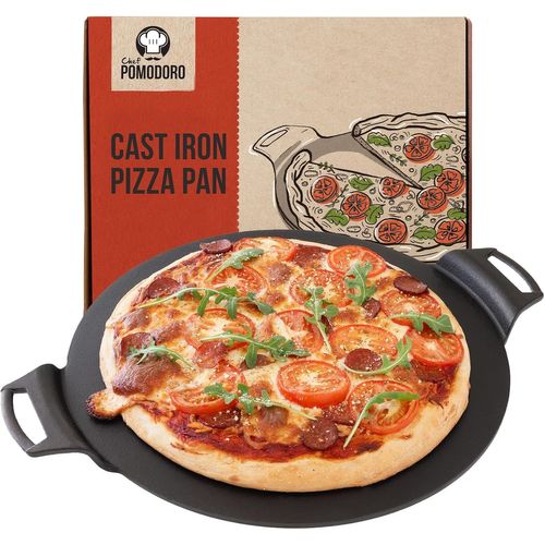 Plaque Pizza Four Avec Poignées Poêle En Fonte Antiadhésif Pour Cuisinière, Four, Bbq, Feu De Camp - Assiette A Pizza Et Plaque De Cuisson Pour Préparer, Griller, 38 Cm[APP8812266]